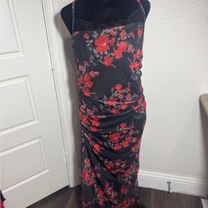 Floral Black and Red Women's Dress